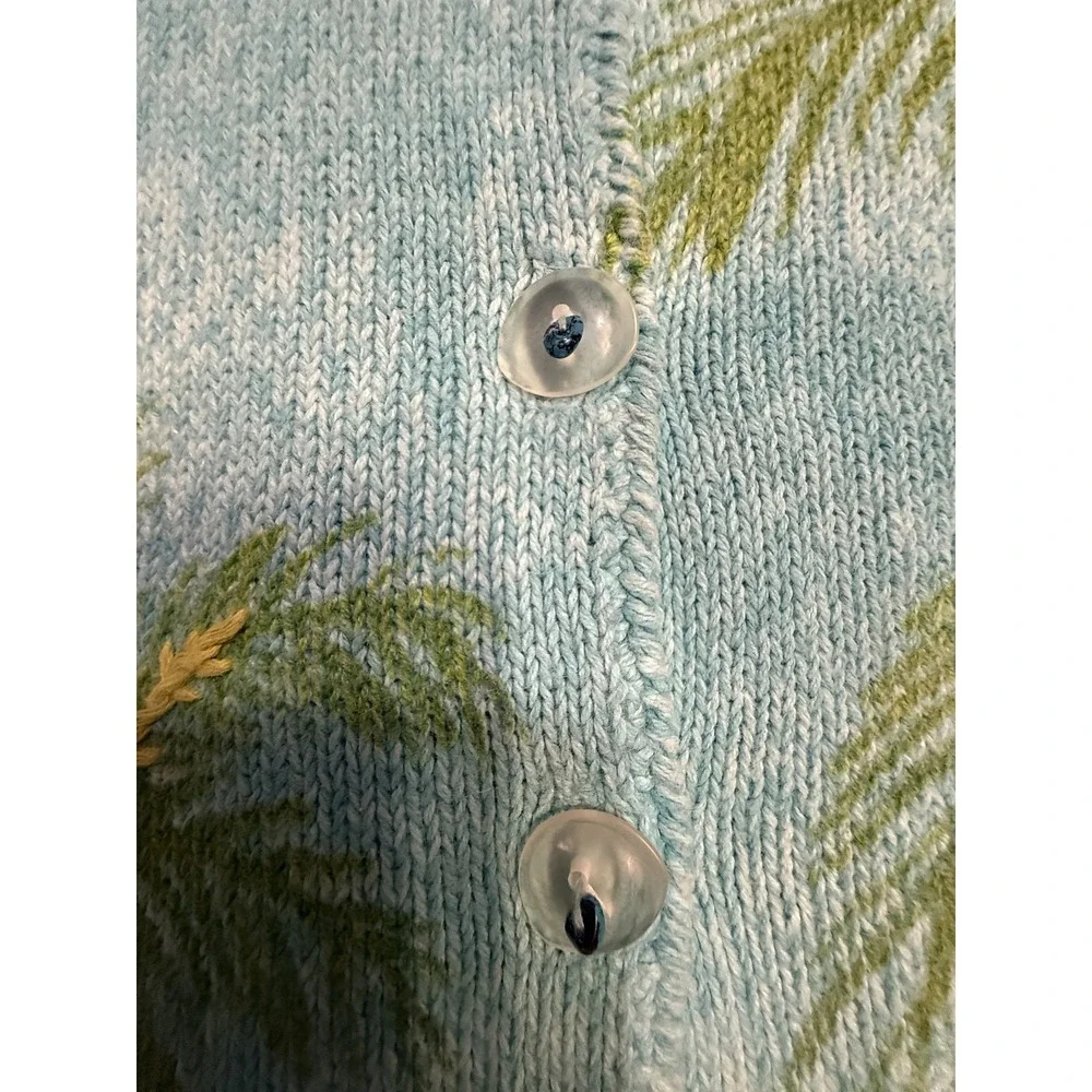 Vintage Fisher Hill Cardigan‎ Sweater Womens Large Blue Palm Tree Embroidered